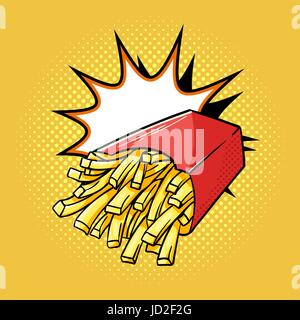 Vektor handgezeichneten Pop-Art Abbildung von Pommes Frites. Fast-Food. Retro-Stil. Gezeichnete Handzeichen. Illustration für print, Web. Stock Vektor