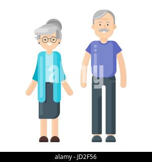 Vektor-flacher Stil Illustration glücklich lächelnde älteres Paar. Gealterte Leute. Isoliert auf weißem Hintergrund. Stock Vektor
