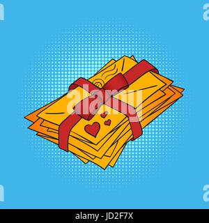 Handgezeichnete Pop-Art Vektorgrafik von Liebesbriefen. Retro-Stil. Gezeichnete Handzeichen. Illustration für print, Web. Stock Vektor