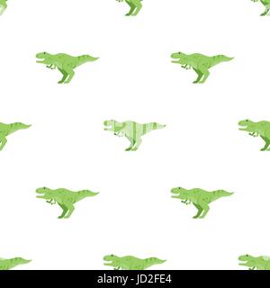 Flache nahtlose Vektormuster mit grüner Dinosaurier t-Rex. Symbol für das Web. Isoliert auf weißem Hintergrund. Stock Vektor