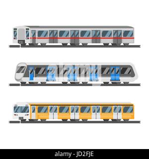 Vektor-flacher-Stil festlegen von u-Bahn-Zügen. Isoliert auf weißem Hintergrund. Stock Vektor
