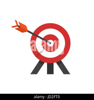 Vektorgrafik flachen Stil des Ziels mit Pfeil in einem Bullen-Auge auf Stativ. Isoliert auf weißem Hintergrund. Symbol für das Web. Stock Vektor