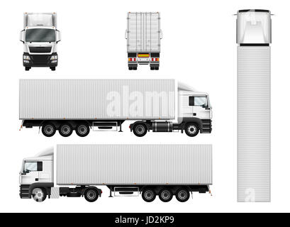LKW-Anhänger mit Container. Semi-LKW-Abbildung auf weißem Hintergrund. Stockfoto