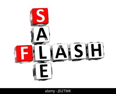 3D Kreuzworträtsel Verkauf Flash auf weißem Hintergrund Stockfoto