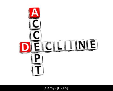 3D Kreuzworträtsel akzeptieren Rückgang auf weißem Hintergrund Stockfoto