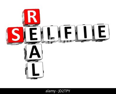 3D Kreuzworträtsel echtes Selfie auf weißem Hintergrund Stockfoto
