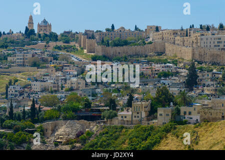 Dormitio Abby und der Wand des alten Jerusalem, Israel Stockfoto