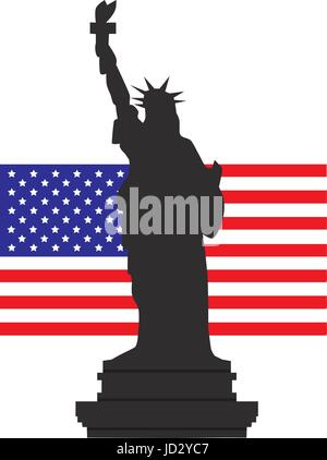 Vektor-Illustration der Statue of Liberty und amerikanische Flagge Stock Vektor