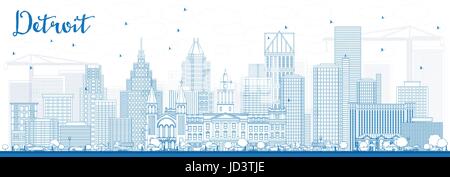 Umriss Detroit Skyline mit blauen Gebäude. Vektor-Illustration. Geschäftsreisen und Tourismus-Konzept mit moderner Architektur. Stock Vektor