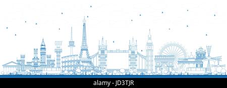 Übersicht Sehenswürdigkeiten in Europa. Vektor-Illustration. Geschäftsreisen und Tourismus-Konzept. Image für Präsentation, Banner, Plakat und Website Stock Vektor