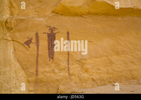 Skelett Schamane, Head of Sinbad Piktogramm Panel, San Rafael Swell, Utah, USA Stockfoto