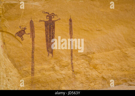Skelett Schamane, Head of Sinbad Piktogramm Panel, San Rafael Swell, Utah, USA Stockfoto