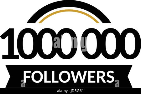 1000000 Anhänger und Freunde, 1M Jubiläum Herzlichen Glückwunsch Entwurfsvorlage Banner. Schwarz und Gold-Vektor-illustration Stock Vektor