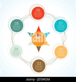 Vorlage zirkuläre Vektor Bildung Infografik für die Präsentation. Flache Liniendiagramm mit 6 Optionen, Teile, Prozesse. Stock Vektor