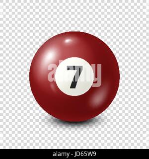 Rote Pool Billardkugel mit der Nummer 7.Snooker. Transparenten Hintergrund. Vektor-Illustration. Stock Vektor