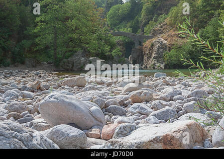 Der Pont du Diable oder Teufelsbrücke ist eine römische Brücke, die den Fluss Ardèche auf ca. 10 m Höhe erstreckt. Die Brücke befindet sich nahe dem Dorf von Th Stockfoto