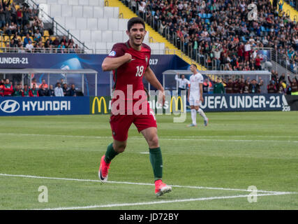 Bydgoszcz, Polen. 17. Juni 2017. Goncalo Guedes (POR) Fußball: Goncalo Guedes Portugal feiert nach seinem Tor ihr 1. Tor während der UEFA-U21-Meisterschaft Polen 2017 Gruppe B-Partie zwischen Portugal 2: 0 Serbien an Kompleks Sportowy Zawisza in Bydgoszcz, Polen. Bildnachweis: Maurizio Borsari/AFLO/Alamy Live-Nachrichten Stockfoto