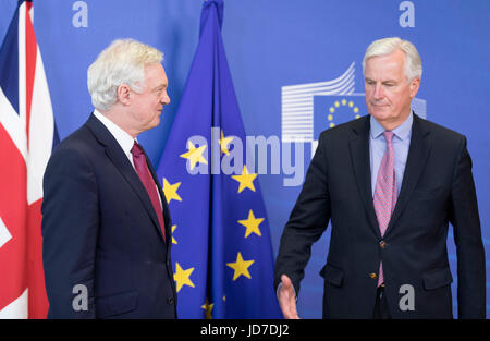 Brüssel, Belgien. 19. Juni 2017.  Michel Barnier und David Davis, Secretary Of State für den Ausstieg der Europäischen Union, kick-off der Brexit Verhandlungen Credit: Andia/Alamy Live News Stockfoto