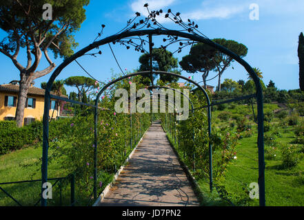 Rom (Italien) - die touristische Gemeinde Rosen auf dem Aventin-Hügel in der Mitte; geöffnet während den Frühlings- und Sommermonaten, Gastgeber viele Arten von Rosen. Stockfoto