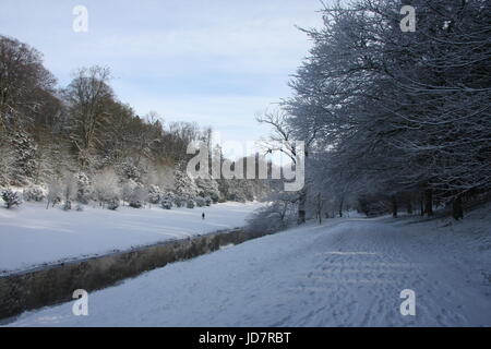 Brunnen der Abtei im Schnee, North Yorkshire, UK Stockfoto