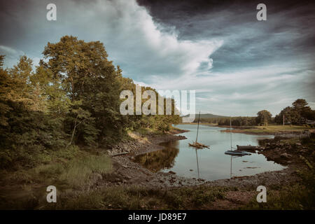 Kleine Segelboote verankert in einer kleinen Bucht auf Mt. Dessert Insel in Maine. Stockfoto