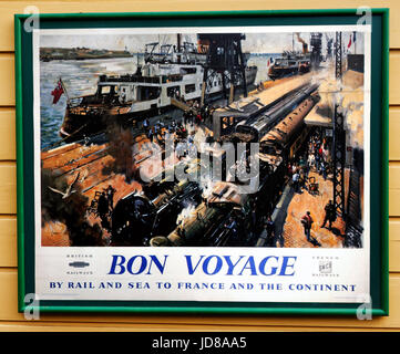 Alte 50er Jahre Stil British Railways Poster für Europa mit dem Zug auf der Swanage Steam Railway Stockfoto