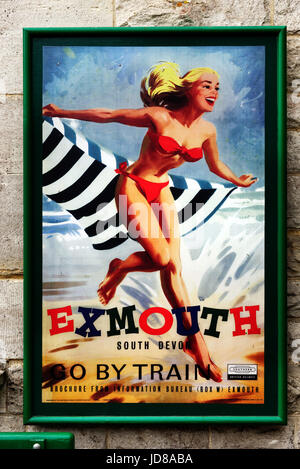 Alte 50er Jahre Stil British Railways Poster für Exmouth auf der Swanage Steam Railway Stockfoto