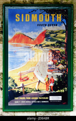 Alte 50er Jahre Stil British Railways Poster für Sidmouth auf der Swanage Steam Railway Stockfoto