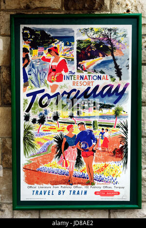 Alte 50er Jahre Stil British Railways Poster für Torquay auf der Swanage Steam Railway Stockfoto