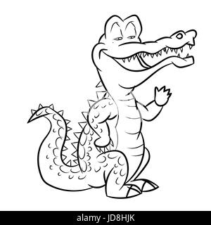 Alligator schwarz / weiß Cartoon-Vektor-Illustration für Coloring Book - gezeichnete Linie Vektor Stock Vektor