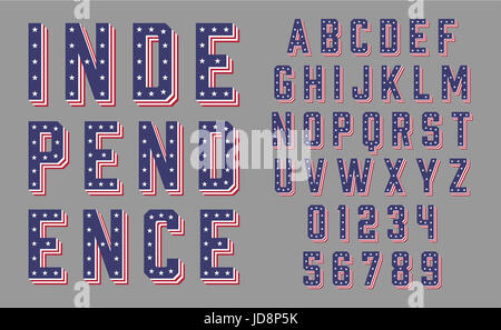 Schriftart-USA-Flagge-Stars And Stripes-Vektor-Illustration Stockfoto