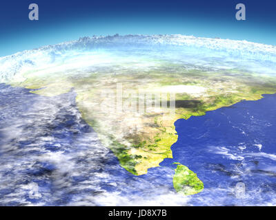 Indischer Subkontinent von der Umlaufbahn der Erde im Weltraum. 3D Darstellung mit detaillierten Planetenoberfläche. Elemente des Bildes von der NASA eingerichtet. Stockfoto