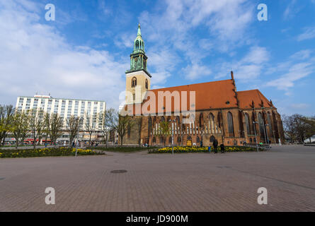 BERLIN - 2. April 2017: Maria Kirche (Marienkirche). Die älteste aktive evangelische Kirche in Deutschland. Stockfoto