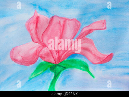 Ein rosa Magnolien auf Blu Hintergrund Illustration Malerei Aquarell. Stockfoto