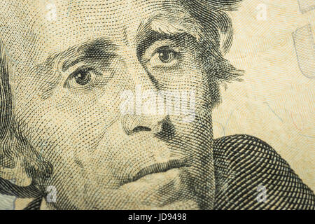 Andrew Jackson Detail auf USA zwanzig Dollarschein Stockfoto