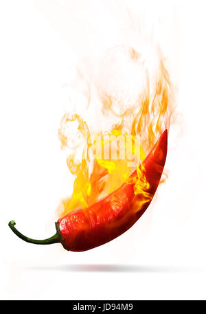 feurige Paprika auf weißem Hintergrund Stockfoto