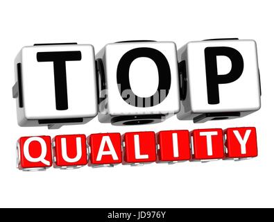 3D Top Qualität Button klicken Sie hier Block Text auf weißem Hintergrund Stockfoto