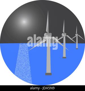 Moderne Windmühlen im Meer. Vektor-Illustration. Stock Vektor