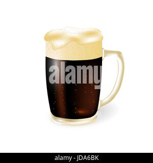 Festival des Bieres. Dunkles Bier in einem Becher mit Schaumstoff isoliert auf weißem Hintergrund. Abbildung Stock Vektor