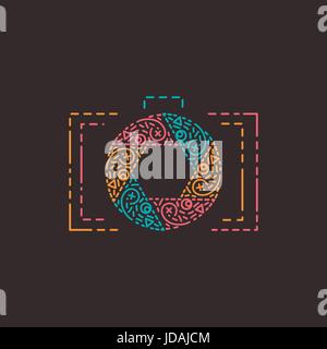 Abstrakte Fotografie-Logo in Linienart auf schwarz Stock Vektor