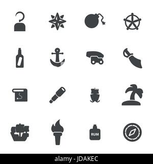Schwarze Pirat Vektor-Icons set auf weißem Hintergrund Stock Vektor