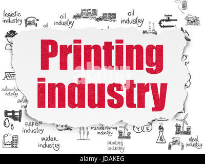Manufacuring Konzept: Druckindustrie auf Torn Paper-Hintergrund Stockfoto