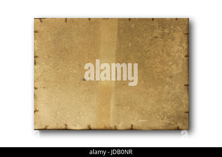 Alten schmutzigen Flecken leeres zerrissenes Papier isoliert auf einem weißen Hintergrund. Stockfoto