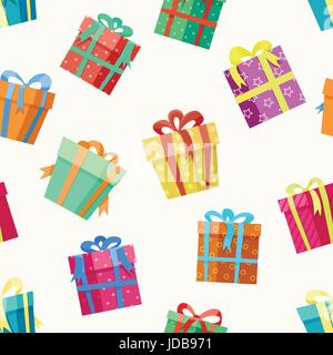 Geschenk Box bunte Musterdesign mit weißem Hintergrund. Alles Gute zum Geburtstag-Vektor-Muster-illustration Stock Vektor