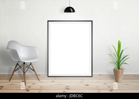 Bild-Frame-Modell. Wohnzimmer Innenraum mit Stuhl und Pflanze. Stockfoto