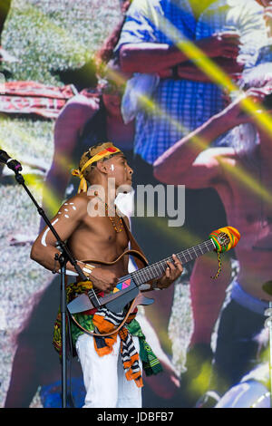HAJAmadagascar & The Groovy People (Madagaskar) führen Sie auf der Bühne auf dem Africa Oye-Musik-Festival in Sefton Park Liverpool Stockfoto