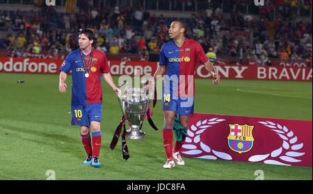 LIONEL MESSI & THIERRY HENRY BARCELONA V MANCHESTER UNITED STADIO OLIMPICO Rom 27. Mai 2009 Stockfoto