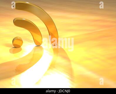 3D-Text RSS-Gold auf gelbem Hintergrund Stockfoto