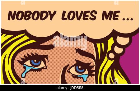Augen Tränen vergießen von sad Broken Hearted einzelne Mädchen weinen für Einsamkeit Pop Art Stil Comic panel Vektor Wand dekoration design Illustration Stock Vektor