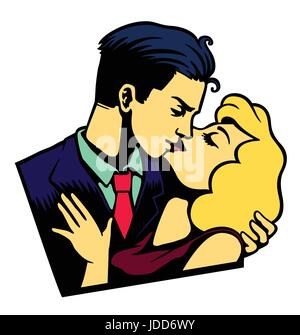 Vintage Liebhaber Paar küssen , leidenschaftlich küssen, Tag Valentinstag Vector Illustration Stock Vektor